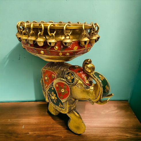 Tamas Brass Elephant Urli Stone Work  (Multicolor)